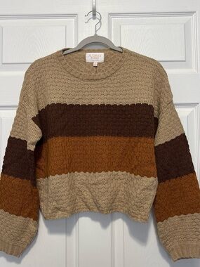 Francesca's Collections Striped Crewneck Sweater in Tan, Brown & Rust